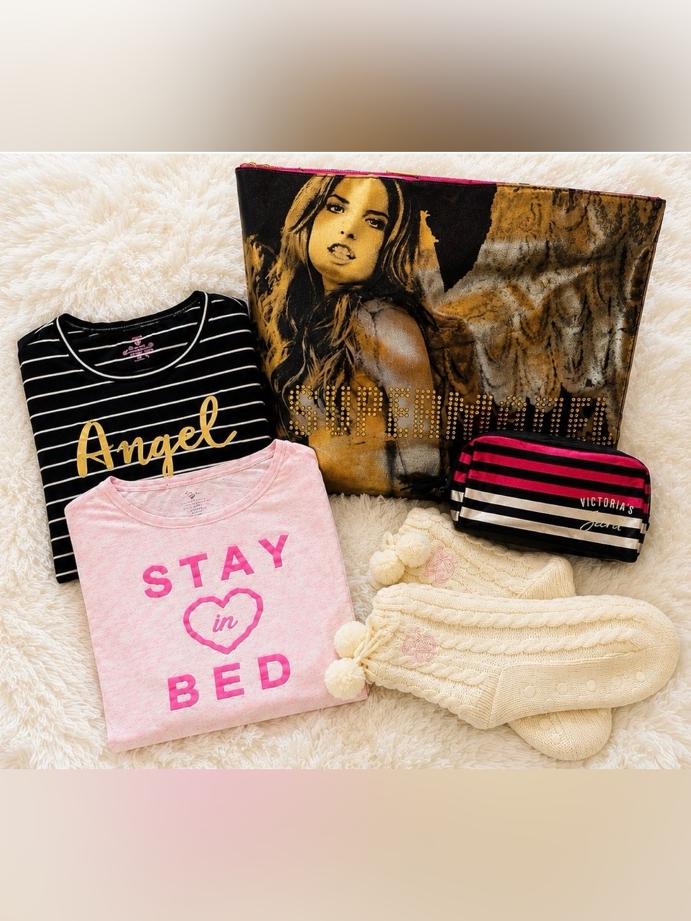 Victoria’s Secret Accessories Bundle Pajama Top Socks Cosmetic Bag Tote